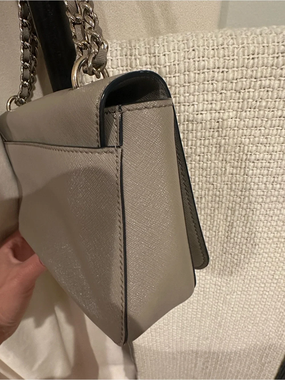 Tory Burch taupe leather shoulder or crossbody bag with gold chain